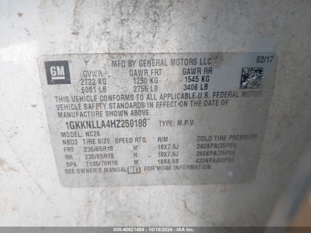 1GKKNLLA4HZ250188 GMC Acadia Sle-2