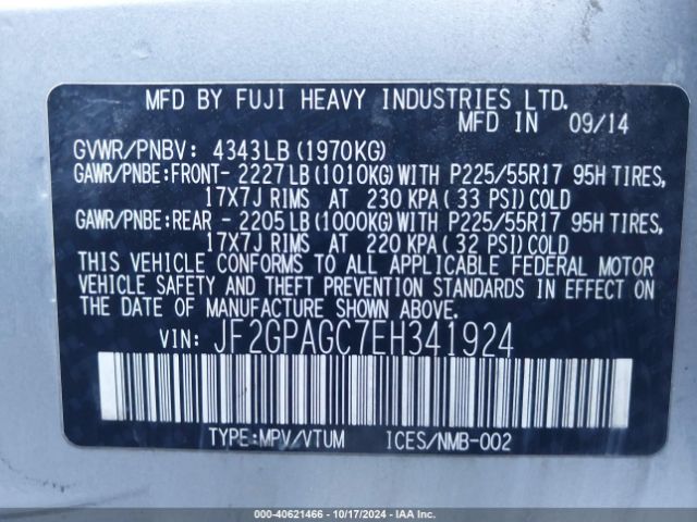 JF2GPAGC7EH341924 Subaru Xv Crosstrek 2.0i Limited
