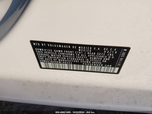 3VWE57BU9KM166322 Volkswagen Jetta 1.4t Sel