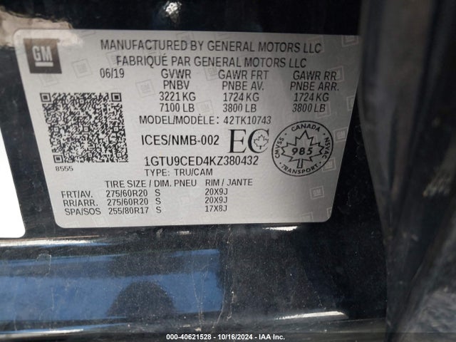GMC SIERRA 1500 2019 1GTU9CED4KZ380432 Image 9