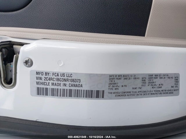 Chrysler Pacifica Touring L 2022 2C4RC1BG3NR106373 Image 9