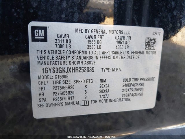2017 CADILLAC ESCALADE ESV 1GYS3GKJXHR253939 Photo 8