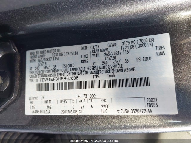 Ford F-150 Xlt 2017 1FTEW1EF3HFB67808 Image 9