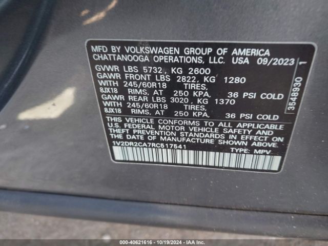 1V2DR2CA7RC517541 Volkswagen Atlas 2.0t Se