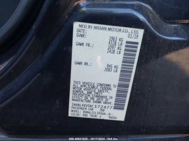 1N4BL4EV5KC172477 Nissan Altima 2.5 Sl
