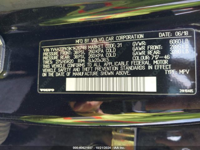 YV4A22PK9K1426748 Volvo Xc90 T6 Momentum