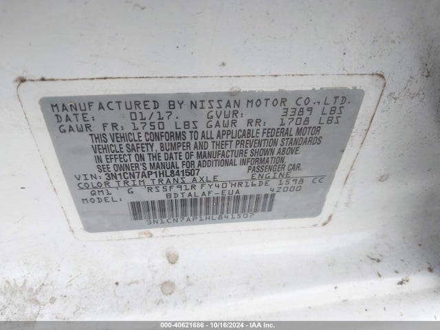 Nissan Versa 1.6 S 2017 3N1CN7AP1HL841507 Image 9