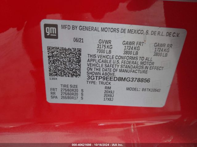 3GTP9EED8MG378856 GMC Sierra 1500 4wd  Short Box At4
