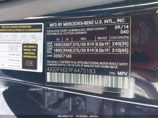 4JGDF6EE9FA475183 Mercedes-Benz Gl 450 4matic