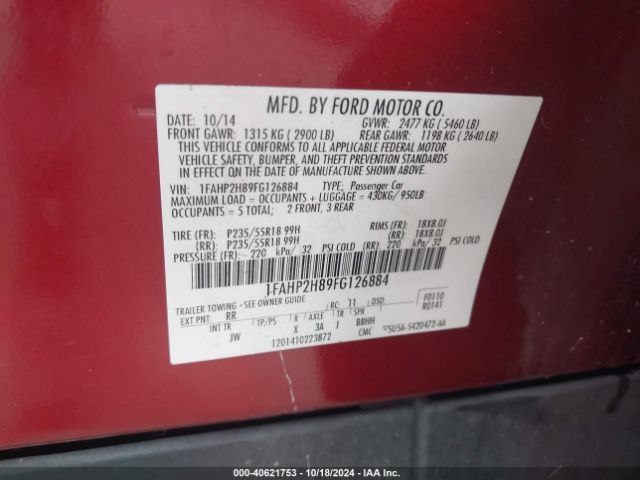 1FAHP2H89FG126884 Ford TAURUS SEL