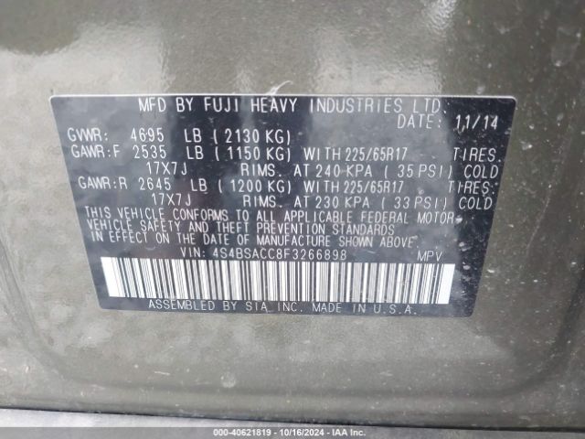 4S4BSACC8F3266898 Subaru Outback 2.5i Premium