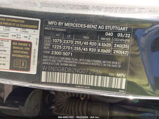 W1N0G8DB2NG072735 Mercedes-Benz Glc 300 Suv