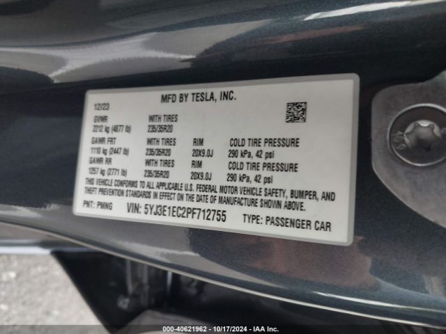 5YJ3E1EC2PF712755 Tesla Model 3 Performance Dual Motor All-wheel Drive