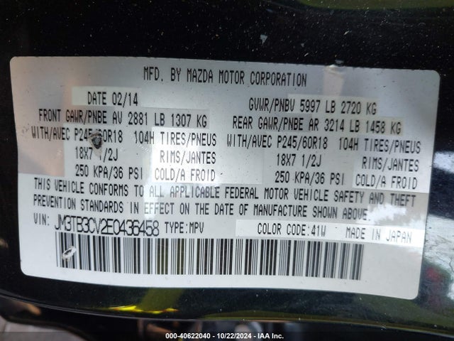 JM3TB3CV2E0436458 Mazda Cx-9 Touring