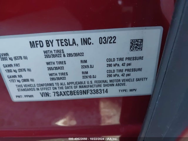 2022 TESLA MODEL X 7SAXCBE69NF338314 Photo 8