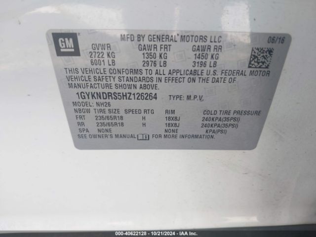 1GYKNDRS5HZ126264 Cadillac XT5 LUXURY