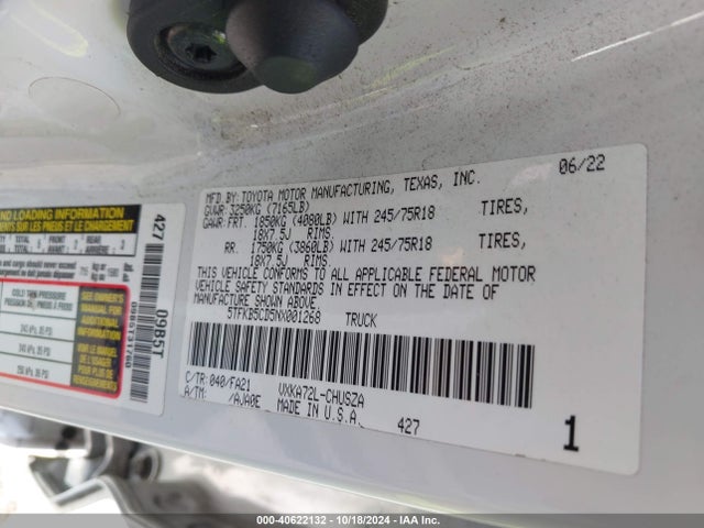 Toyota Tundra Sr 2022 5TFKB5CD5NX001268 Image 9
