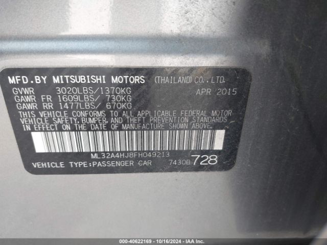ML32A4HJ8FH049213 Mitsubishi Mirage Es/rf