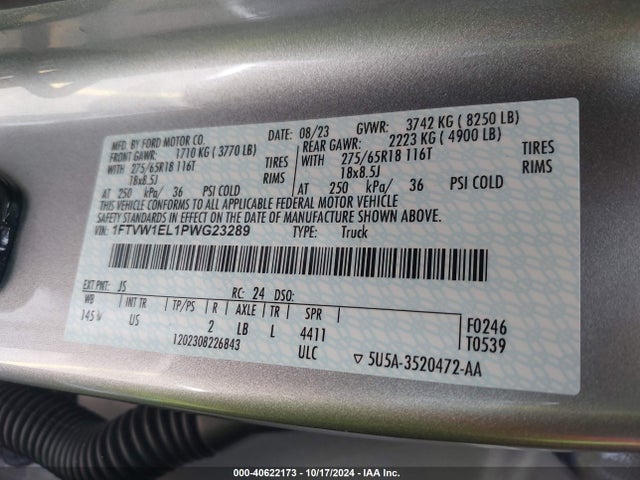 1FTVW1EL1PWG23289 Ford F-150 Lightning Xlt