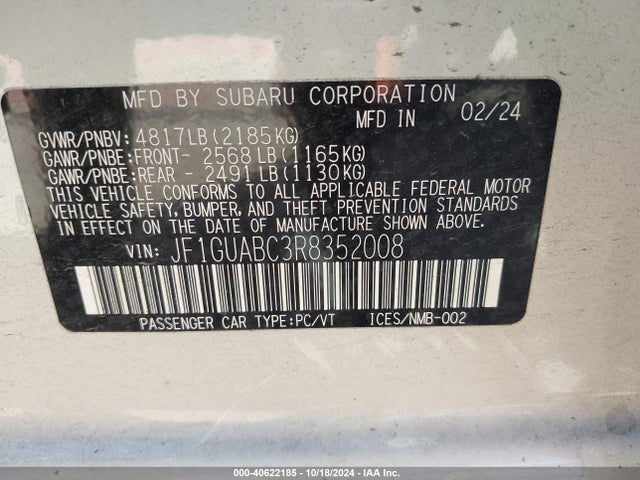 Subaru Impreza Base 5-door 2024 JF1GUABC3R8352008 Image 9