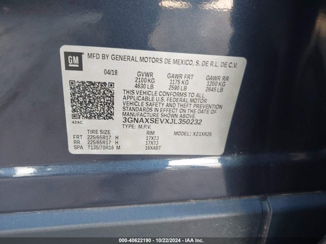 3GNAXSEVXJL350232 Chevrolet EQUINOX LT