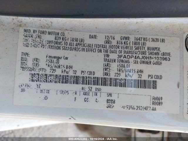3FADP4AJ0HM103963 Ford FIESTA S