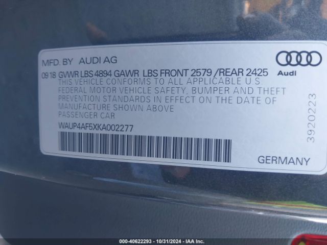 WAUP4AF5XKA002277 Audi S5 3.0t Premium
