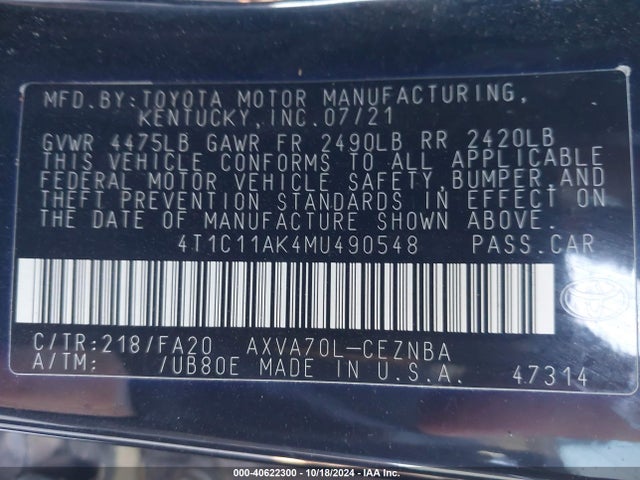 Toyota CAMRY LE 2021 4T1C11AK4MU490548 Image 9