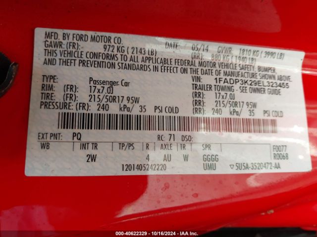 1FADP3K29EL323455 Ford FOCUS SE