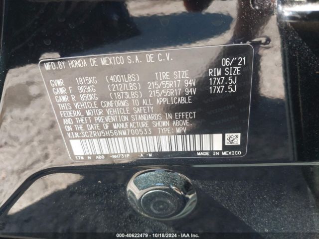 3CZRU5H56NM700533 Honda Hr-v 2wd Ex