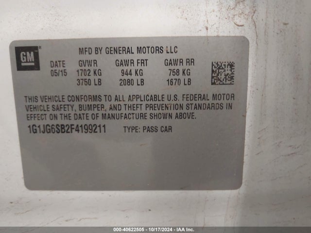 Chevrolet Sonic Rs Auto 2015 1G1JG6SB2F4199211 Image 9