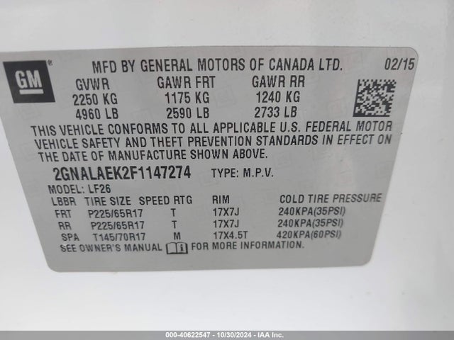 Chevrolet EQUINOX LS 2015 2GNALAEK2F1147274 Image 9