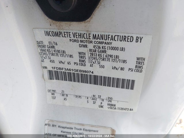Ford F-350 Xl 2016 1FDBF3A61GEB98074 Image 9