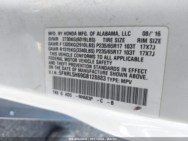 Honda Odyssey Ex-l 2016 5FNRL5H69GB128883 Image 9