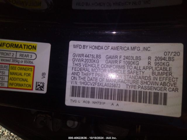 1HGCV2F5XLA025873 Honda Accord Ex-l 2.0t