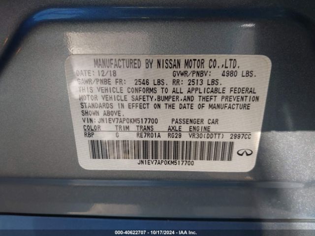 JN1EV7AP0KM517700 Infiniti Q50 3.0t Luxe