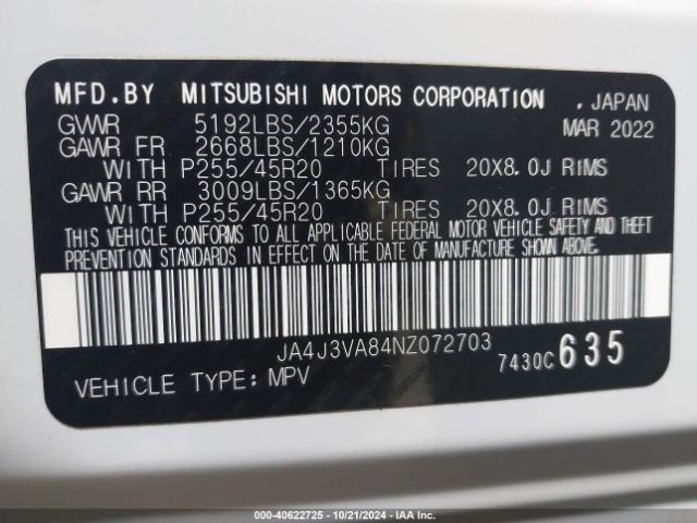 2022 MITSUBISHI OUTLANDER JA4J3VA84NZ072703 Photo 8