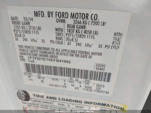 1FTFW1ET5EFB41992 Ford F-150 Fx4