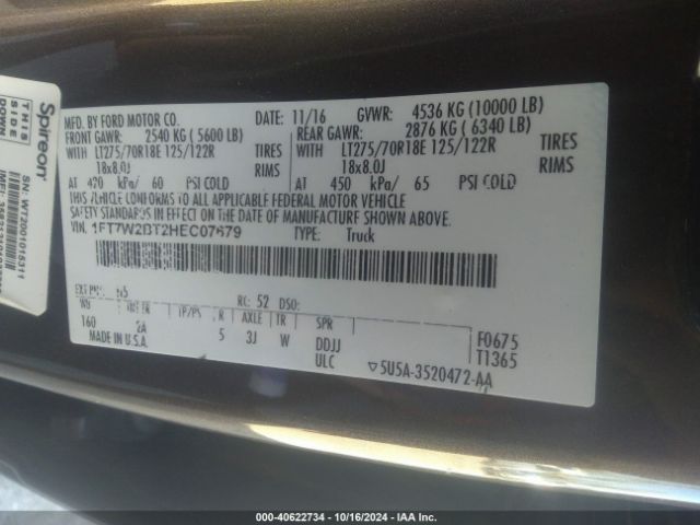 1FT7W2BT2HEC07679 Ford F-250 Xlt
