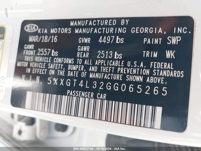 KIA Optima Lx 2016 5XXGT4L32GG065265 Image 9