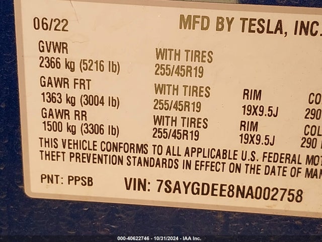 2022 TESLA MODEL Y 7SAYGDEE8NA002758 Photo 8
