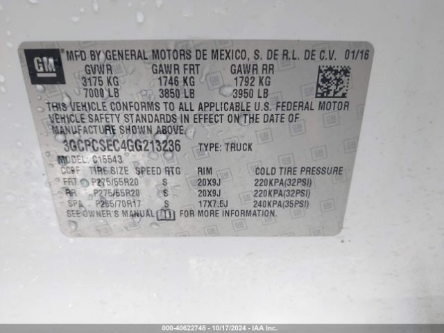 3GCPCSEC4GG213236 Chevrolet Silverado 1500 1lz