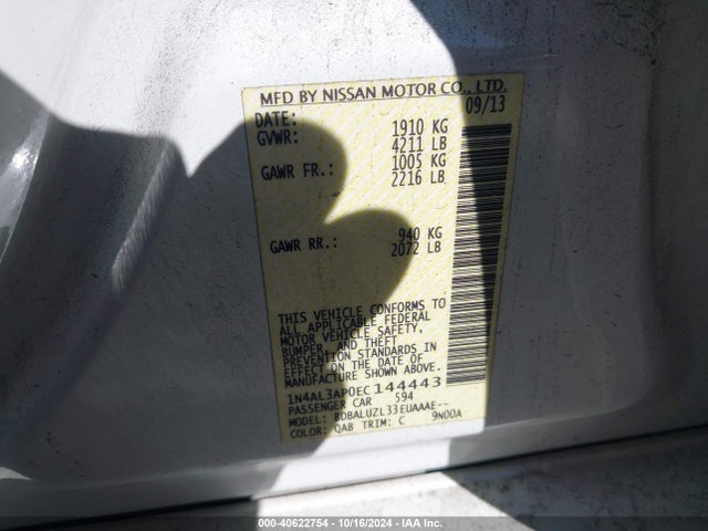Nissan Altima 2.5 Sv 2014 1N4AL3AP0EC144443 Image 9