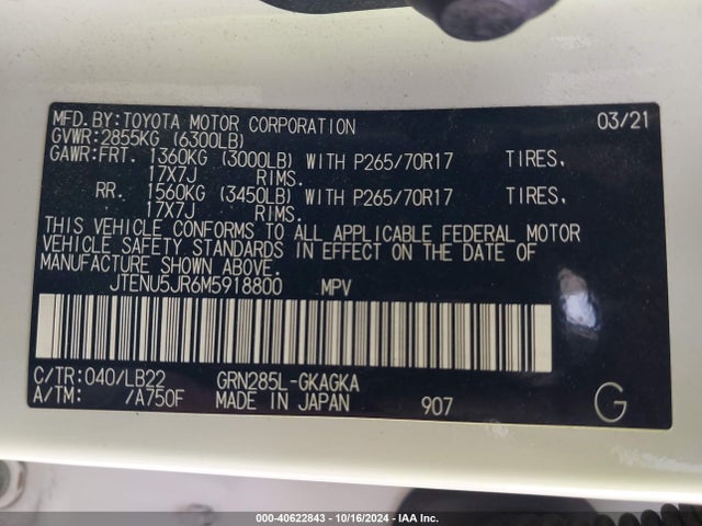 JTENU5JR6M5918800 Toyota 4runner Sr5 Premium