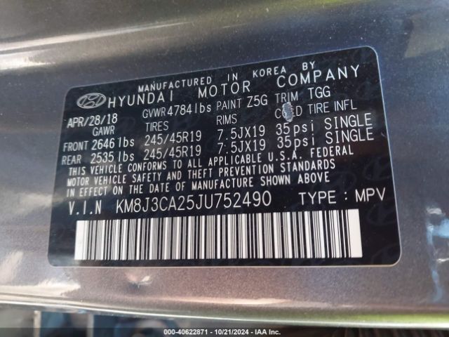 KM8J3CA25JU752490 Hyundai Tucson Value