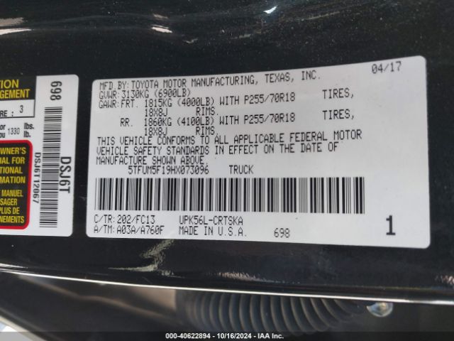 5TFUM5F19HX073096 Toyota Tundra Sr5 4.6l V8