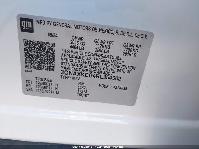 3GNAXKEG4RL354502 Chevrolet Equinox Fwd Lt