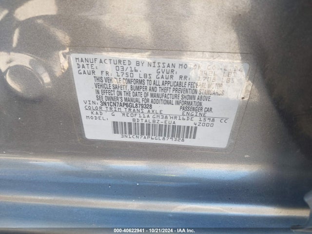 Nissan Versa 1.6 Sv 2016 3N1CN7AP6GL879328 Image 9