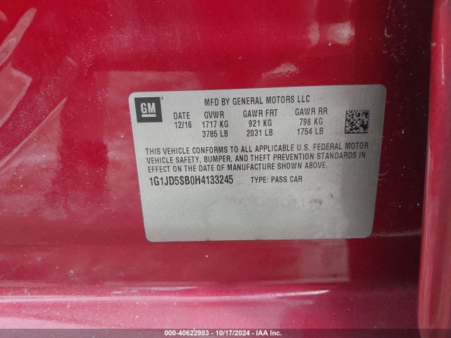 Chevrolet Sonic Lt Auto 2017 1G1JD5SB0H4133245 Image 9