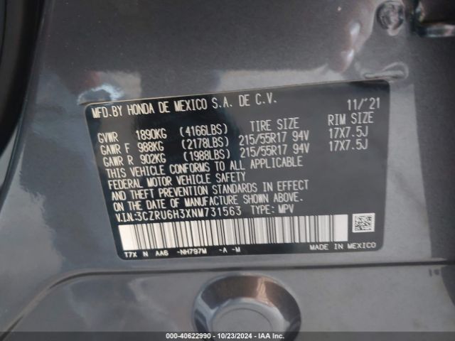 3CZRU6H3XNM731563 Honda Hr-v Awd Lx